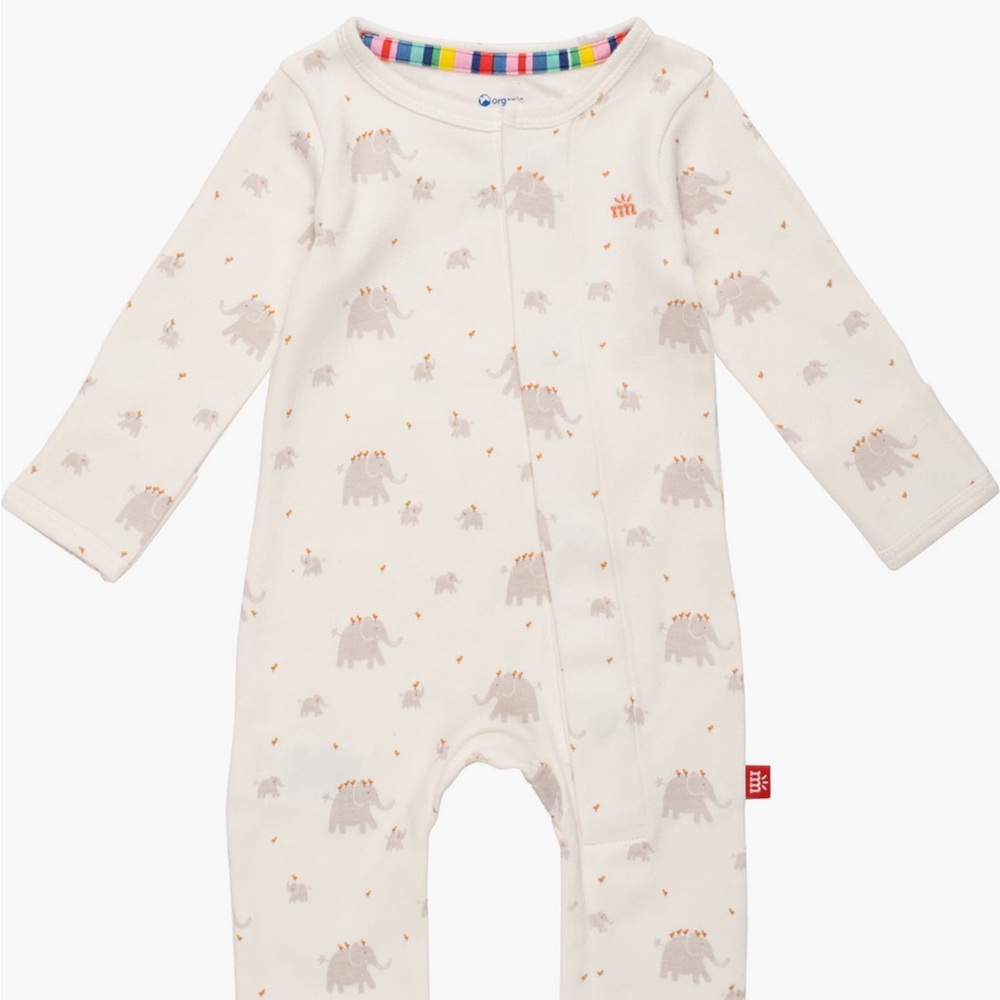 Magnetic Me Cream and Gray Elephant Print Footies